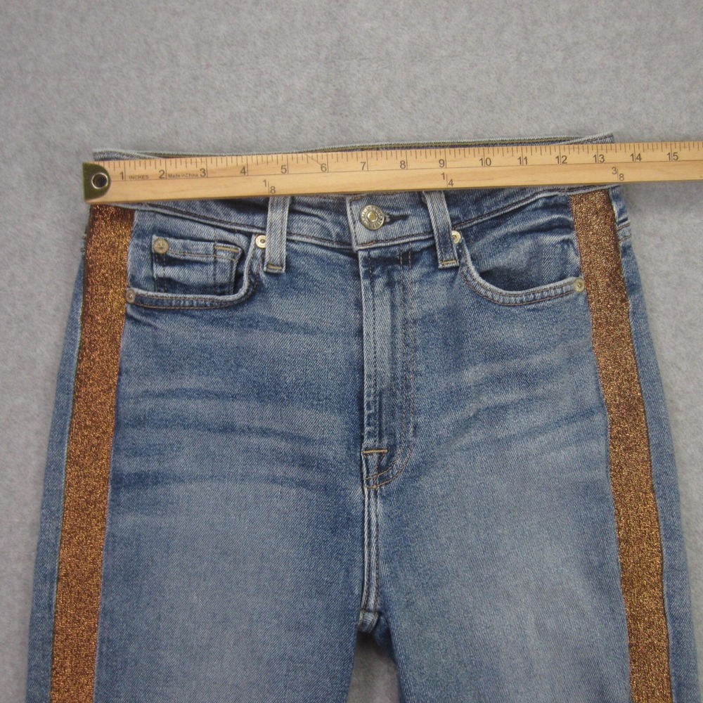 7 For All Mankind Luxe Vintage Jeans Womens 27 High Waist Lurex Stripe Ankle - Picture 8 of 16